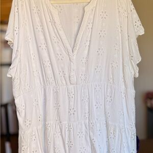White Eyelet Tiered Boho Top